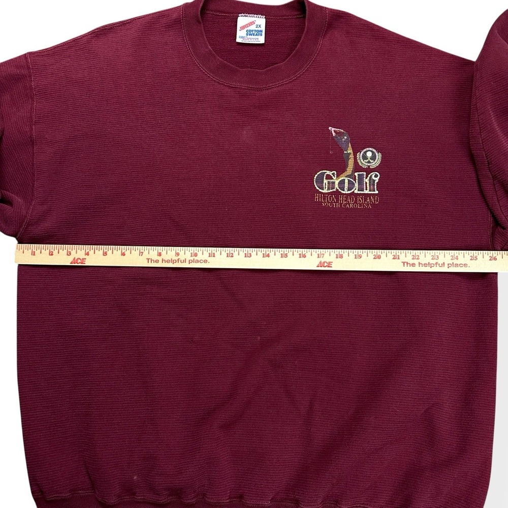 Vintage Hilton Head Island Crimson Red Golf Crewneck Sweatshirt Mens 2XL Jerzees - Picture 10 of 14